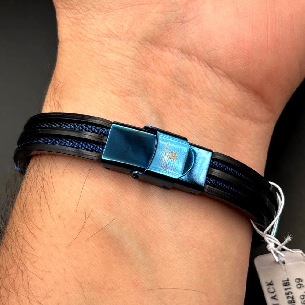 Blackjack BJB251BL Mens Blue Silicone Black Stainless Steel  Bangle ID Bracelet - Picture 15 of 17